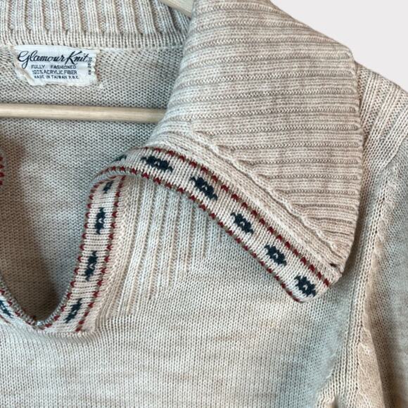 Glamour Knit VINTAGE Womens Bell Sleeve Tunic Sweater sz S Oatmeal Chunky Ribbed - Picture 3 of 5